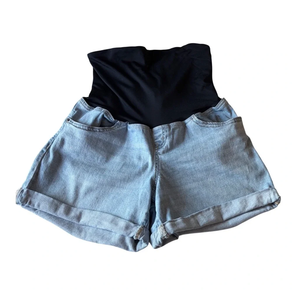 Isabel by Ingrid & Isabel Maternity Denim Midi Shorts Light Wash Size 6 - Picture 3 of 7